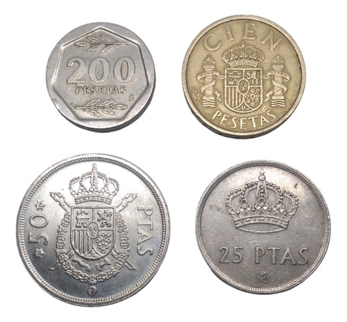 Monedas España De 200 A 25 Pesetas 4 Piezas  Envio $57