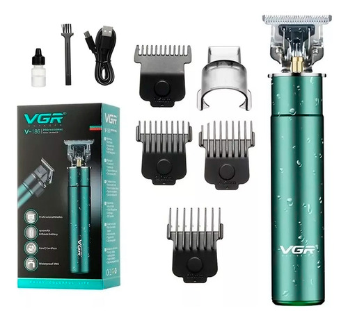 Maquina Corta Pelo Patillera Barba Vgr V-186 Recargable Usb Color Verde claro