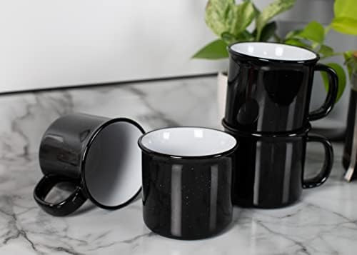 Elanze Speckled Camper Black Juego De 4 Tazas De Café De Cer