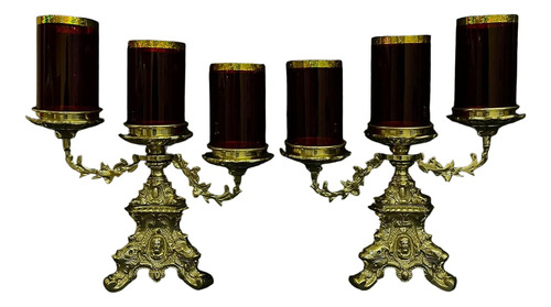 Candelero De Bronce Para Mesa/altar Uso Religioso Color Dorado Oscuro