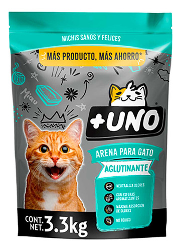 Arena Aglutinante +uno Gato 3.3kg x 3.3kg de peso neto  y 3.3kg de peso por unidad