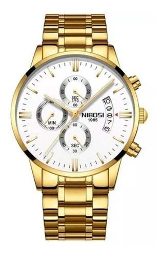 Relógio de pulso Nibosi NI2309 com corria de aço inoxidável cor dourado - fondo branco