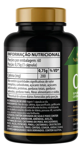Suplemento Alimentar Cafeína - 60 Cápsulas - Natusday Sabor Sem Sabor
