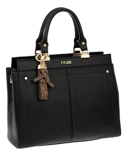 Bolsa Tyler Satchel Dama Bolso Mujer Original T1304 Color Negro Diseño De La Tela Liso