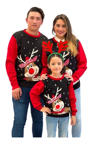 Sueter Navideño / Ugly Sweater Niños Con Reno Y Pompon Nariz