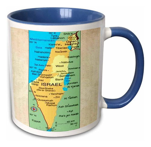 3drose Mug__6 Mapa De Israel Taza Azul De Dos Tonos, 11 Oz, 