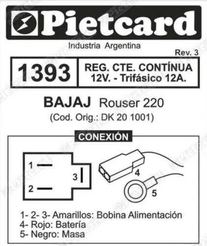 Regulador 12v Bajaj Rouser 220 F Trifasico 12a Dk111072 Piet