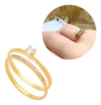 Comprar Anel Solitário Com Anel Aparador Noivado Banhado A Ouro 18k