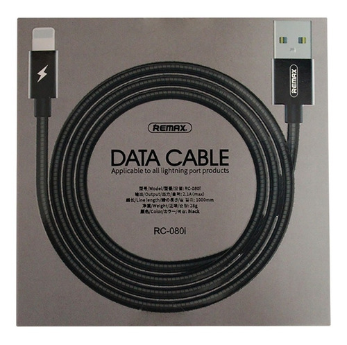 Cable Remax Metalico Lightning P/ Iphne 5 6 7 Plus 8+ 9 X 11 Color Negro