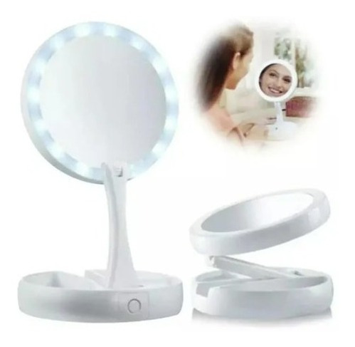 Imagen 2 de 7 de Espejo Con Luz Led Para Maquillaje Plegable + Aumento X10