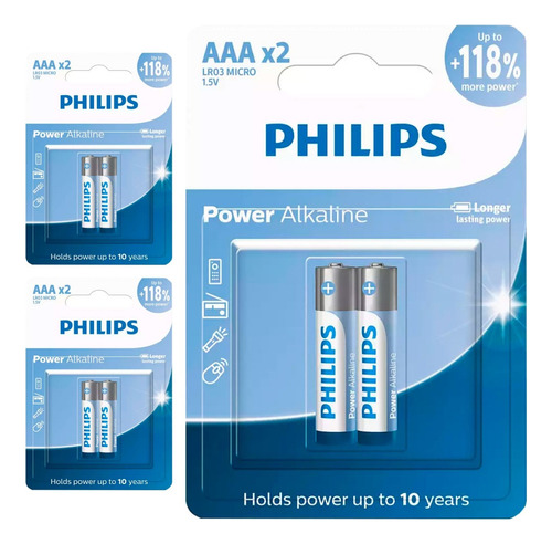 6 Pilhas Alcalinas Aaa 3a Palito Philips 3 Cart