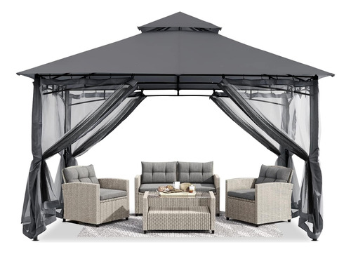 Gazebo Patio Resistente 10 Pies X 12 Pies Mosquitero Po...