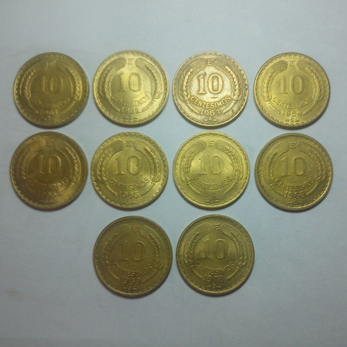 Set Monedas 10 Centésimos 1961 A 1970.