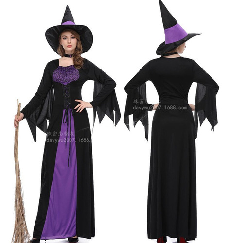Disfraz Cosplay Vestido De Bruja Púrpura Para Halloween