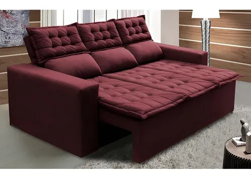 Sofá 3 Lugares Retrátil e Reclinável Cama inBox Slim 2,00m Velusoft Bordô