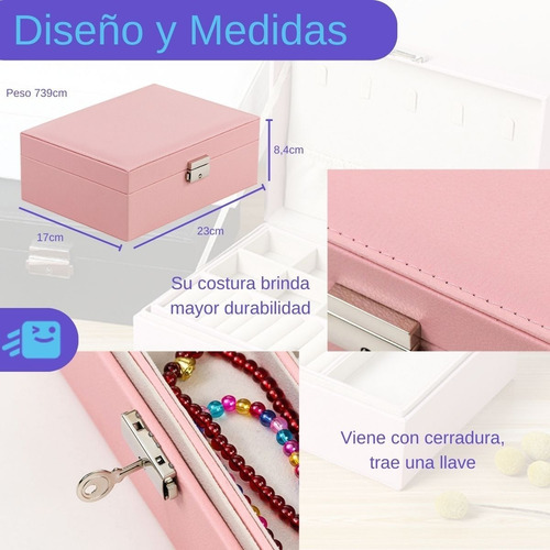 Imagen 4 de 10 de Maletin Joyero, Organizador Joyas 2 Niveles Gran Capacidad