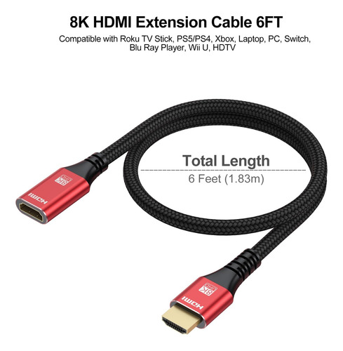 Cable De Extensión Hdmi De 8k 6 Pies Hdmi Extender 21, Hdmi
