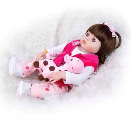 Boneca Bebe Reborn 100% Silicone Girafinha Enxoval Completo