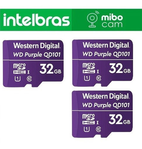 Kit 3 Cartão Memória Sd Western Digital  Wd Purple 32gb