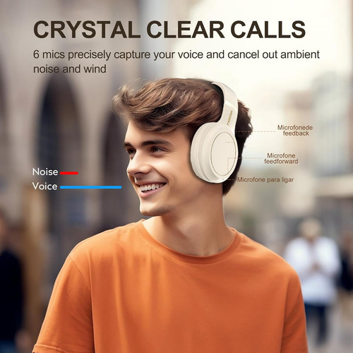 Moreka® Auriculares Inalámbricos Con Cancelación De Ruido Bluetooth Sobre La Oreja Con Sonido Estéreo De Alta Fidelidad De Graves Profundos Almohadillas Cómodas Para Escuela,hogar Y Viajes Blanco