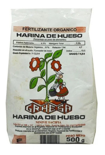 Harina De Hueso Fosforo Nitrogeno Organico Bolsa 500grs