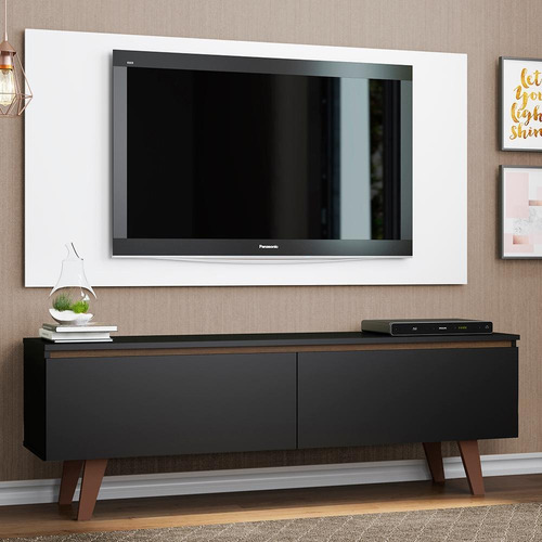 Rack Madesa Le Mans Painel Para Tv Quarto Até 55 Polegadas 2 Portas Cor Preto/Branco