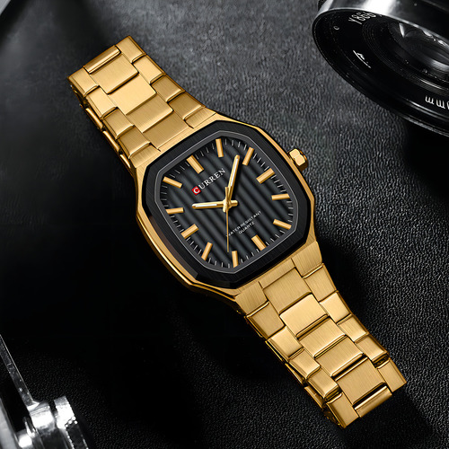 Relógios impermeáveis de aço inoxidável Curren Fashion para cor de fundo dourado/preto