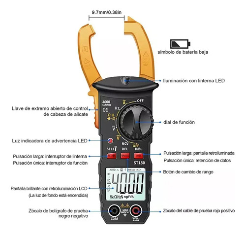 Pinza Amperimétrica Digital, Multímetro Digital Aneng St180