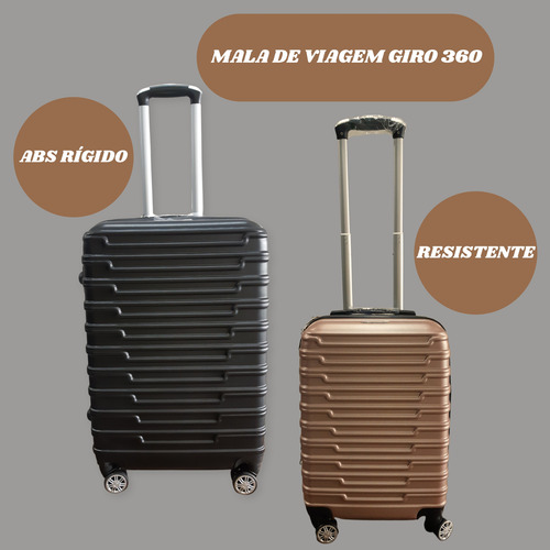 Mala De Viagem 23kg+kit Frasqueira Com Abs Rodinhas 360