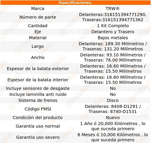 Jgo Balatas Del Y Tras E63 Amg 10/16