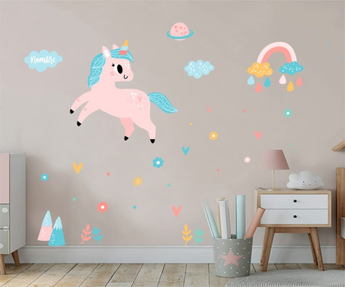 Vinil Decorativo Infantil Unicornio Colores Pastel