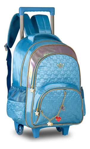 Mochila De Rodinhas Escolar Meninas Sweet Queen Azul Clio