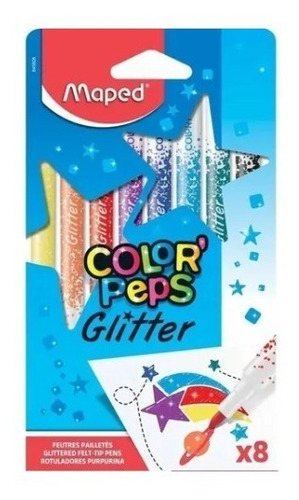 Marcadores Fibra Glitter Color Peps Maped X 8 Colores