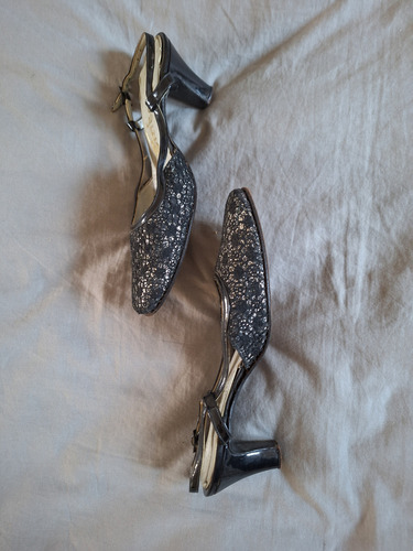 Zapatos De Fiesta Negro Y Plateado (Usado)