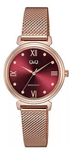 Reloj Q&q Dama Q27b-006py / Correa Malla Oro Rosa/ Dial Rojo