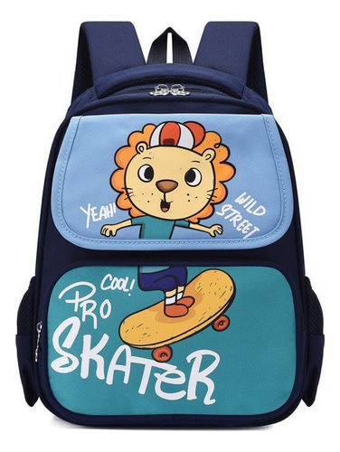 Mochila Infantil De Gran Capacidad León Azul Y Verde