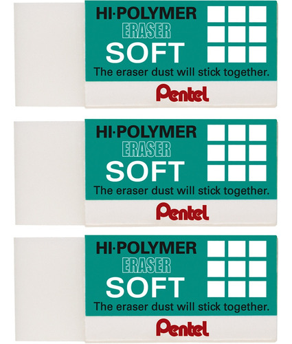 Borracha Pentel Hi-polymer Eraser Soft Kit Com 3 Unidades