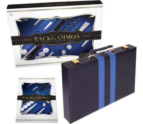 Set De Backgammon Deluxe Azul Con Negro 10.5 X 11 