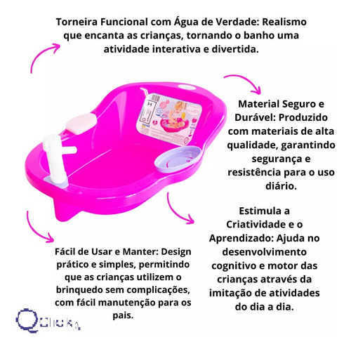 Banheira De Boneca Com Água De Verdade Grande 50 Cm Reborn