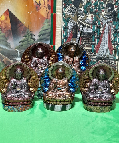 Buda Pared Pack Por 5 Unidades, Simil Piedra. Isisdala Art Dorado Oscuro