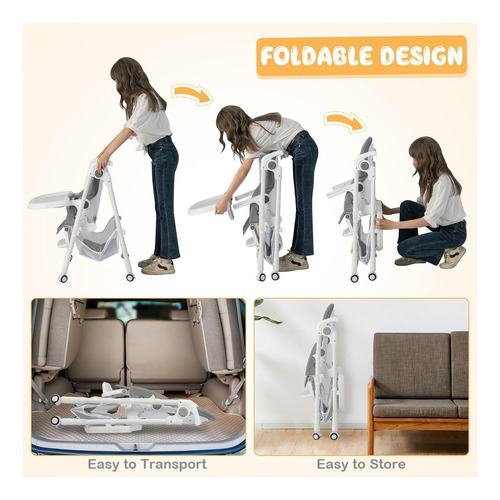 Baby Joy Silla Alta Para Bebé, Silla Alta Plegable 7 5 Doble