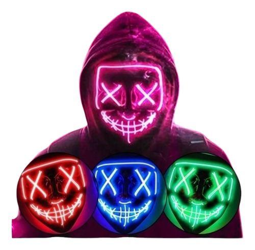 Máscara La Purga Luz Led Halloween Fiestas Disfraces Rosa La Purga