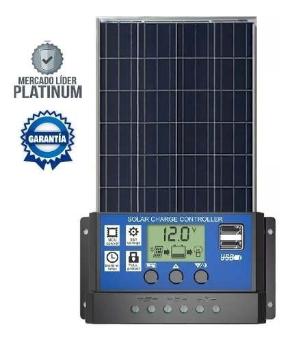 Imagem 1 de 3 de Kit Painel Controlador Placa Solar Fotovoltaico 100w