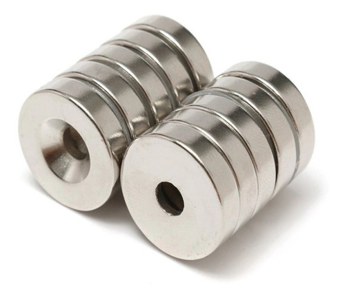 Imagen 4 de 5 de 100 Piezas Imán Neodimio N35 Anillo 20x4mm Avellanado 5mm