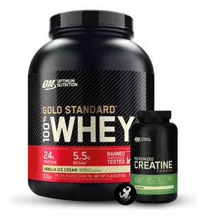 Proteína Gold Standard 100% Whey 5lb + Creatina Monohidrato Sabor Vanilla Ice Cream + Creatina On 300 Gr