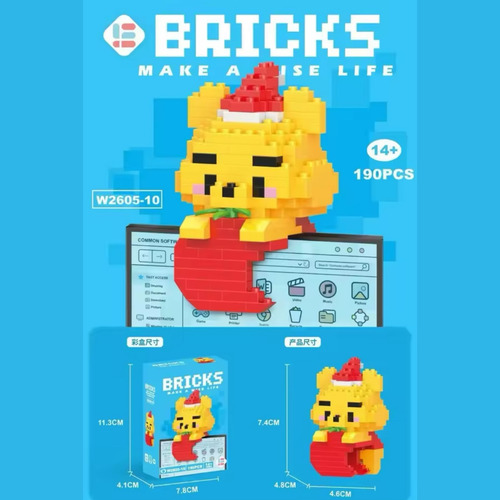 Mini Bloco De Montar Desenho Animado Bricks Com 207 Peças