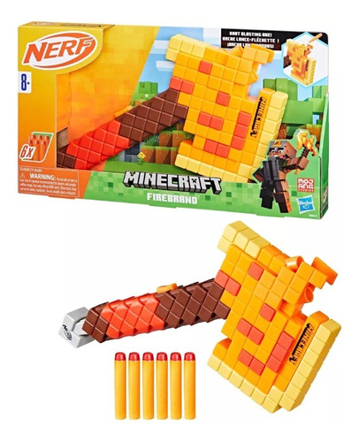 Nerf Minecraft Firebrand Axe Hacha Pistola Lanzadardos 