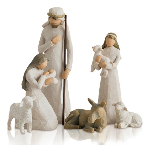 Pesebre De Navidad Pintado A Mano, 6 Piezas