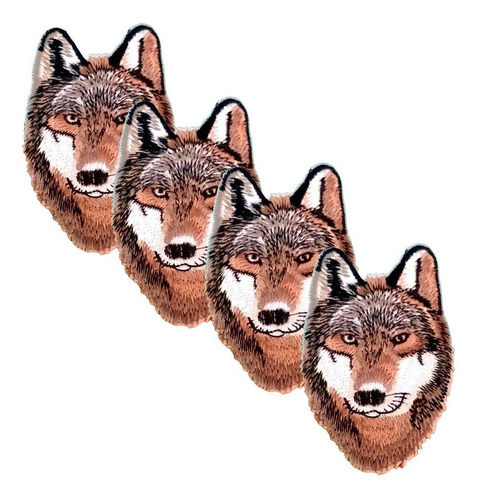 Parche Para Ropa Patchpros Mxwlo-004-1 Termoadhesivo Color Marrón/negro/blanco Lobo Tela Bordada 4 U