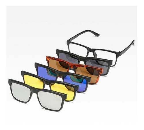 Óculos De Sol Armação Grau Clip On 6 Em 1 Polarizado Mod B1